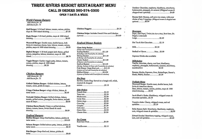 3 rivers menu